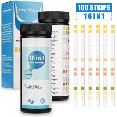 100PCS 16 IN 1 Drinking Water Test Strips Easy Quick for PH Hardness Lead Iron