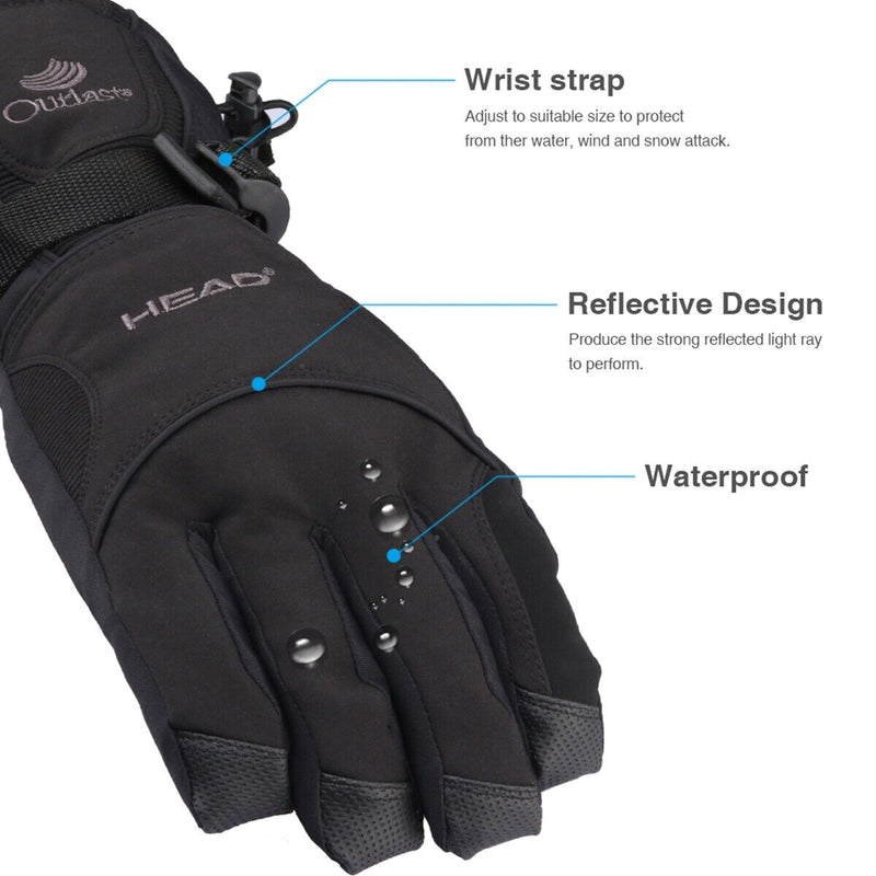 Super Warm Thermal Skiing Snowboarding Gloves w/ Adjustable Cuff, Zipper Pocket