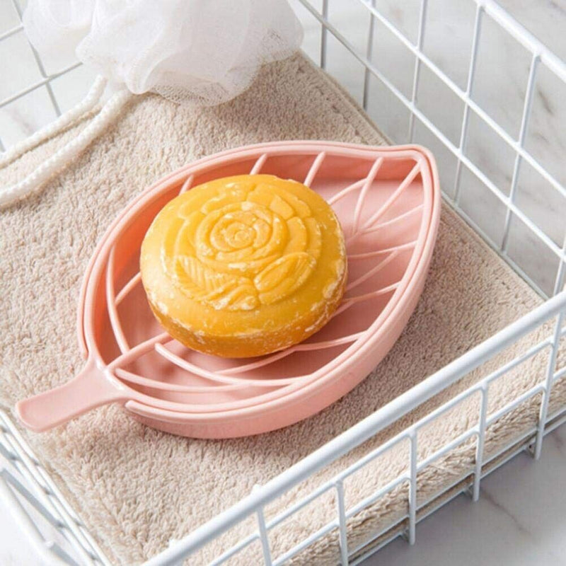 Soap Dish Holder Self Draining Leaf Shape Bar Soap Saver Suction Cup Bathroom CA