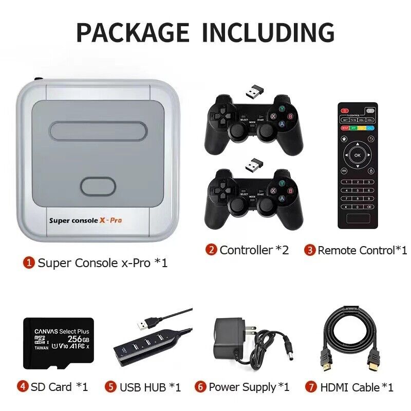 Super Game Console X Pro Retro Video Games 50000+ WiFi 4k HDMI TV 2 Controllers