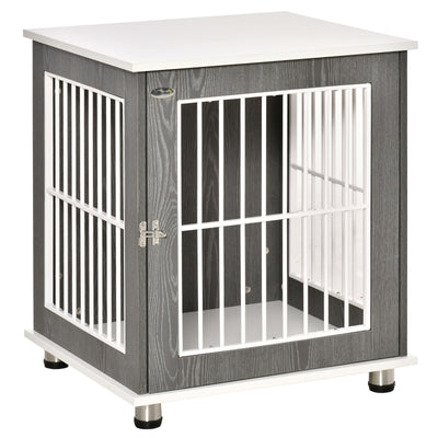 Wooden Dog Crate with Surface, Stylish Pet Kennel, Magnetic Doors, Grey 196393066553