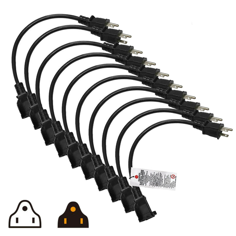 UL&CUL Listed 6inch Power Extension Cord, Universal 3 Prong 125V 13A Cable-Black