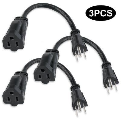 UL&CUL Listed 6inch Power Extension Cord, Universal 3 Prong 125V 13A Cable-Black