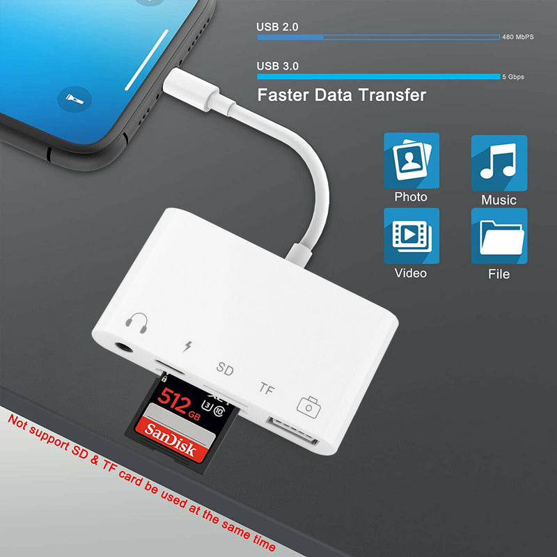 5 in 1 8-Pin to TF SD Card Reader Camera USB OTG Adapter For iPhone iPad iPod CA