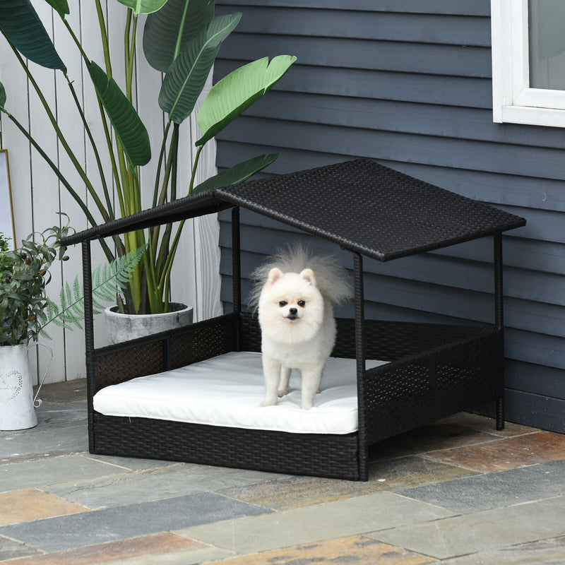 Wicker Pet House Dog Bed for Outdoor Patio Rattan Pet Furniture White