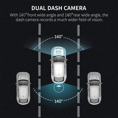 1296P HD Car Dashboard Camera Front and Rear - SUPER Night Vision, G-Sensor, WDR