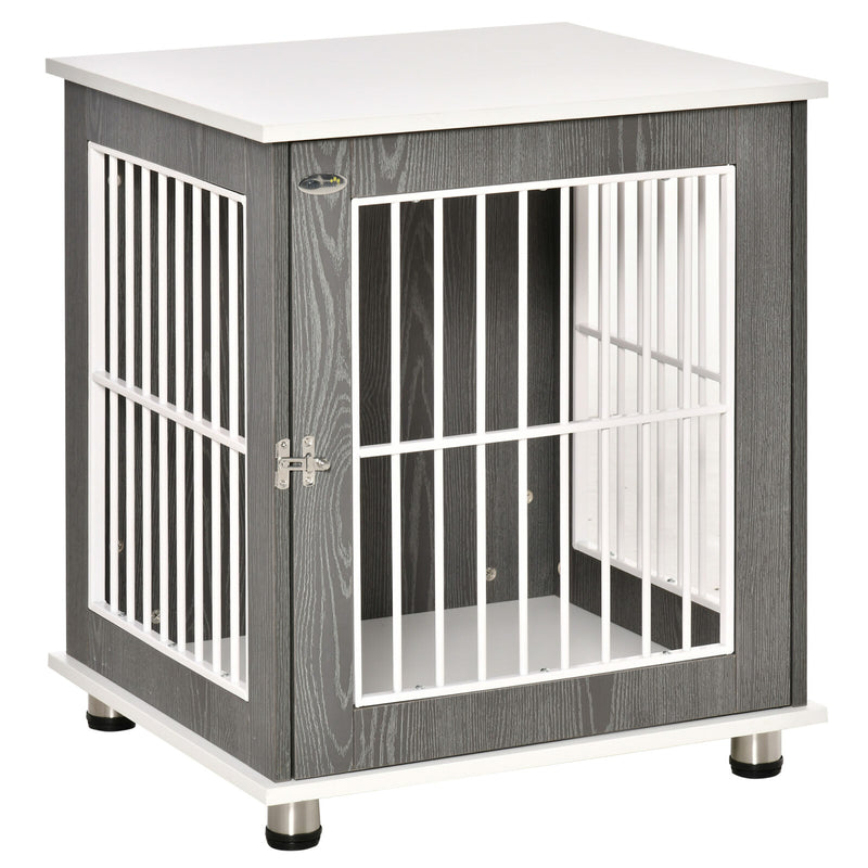 PawHut Dog Crate, Pet Cage Kennel, w/ Wooden Top, Windows, for Small Dogs, Grey