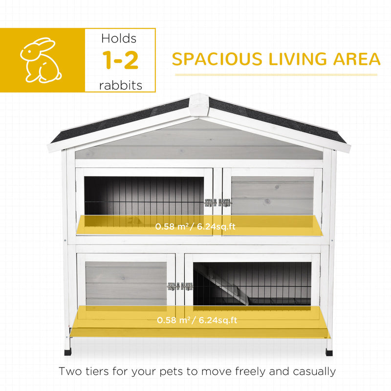 48&quot; 2-Level Rabbit Hutch Wooden Bunny House, Multidoor Habitat Cage w/ Ramp Tray 842525158572