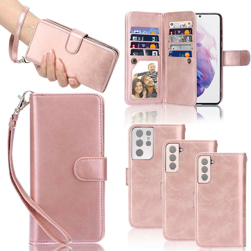 FOR Galaxy S21 Ultra 5G 6.8" Wallet Case Flip Cover with Card Slots&Wrist Strap