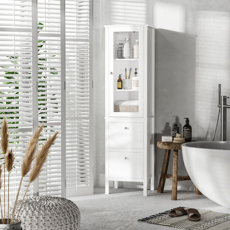 kleankin Freestanding Bathroom Cabinet with Tempered Glass Door and 2 Drawers