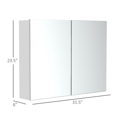 Bathroom Mirror Cabinet Wall Mounted with Double Door Storage Shelves White