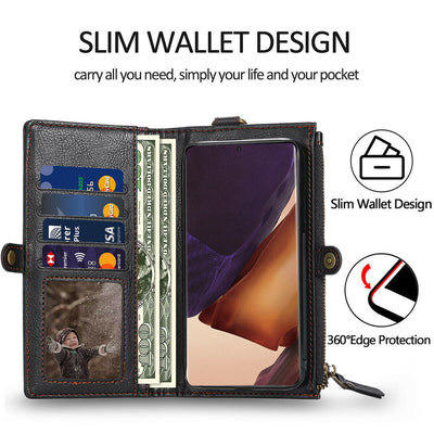 Multi-functional Leather Wallet Case Cover + Glass Film for Galaxy Note20 / 20U