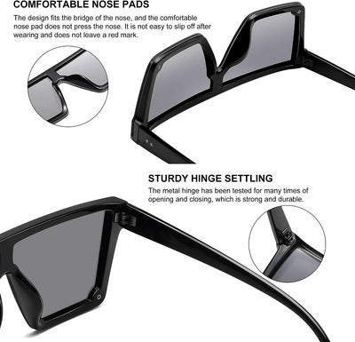 Fashion Oversized Flat Top Shield Sunglasses Square Rimless with HD Lenses& Case