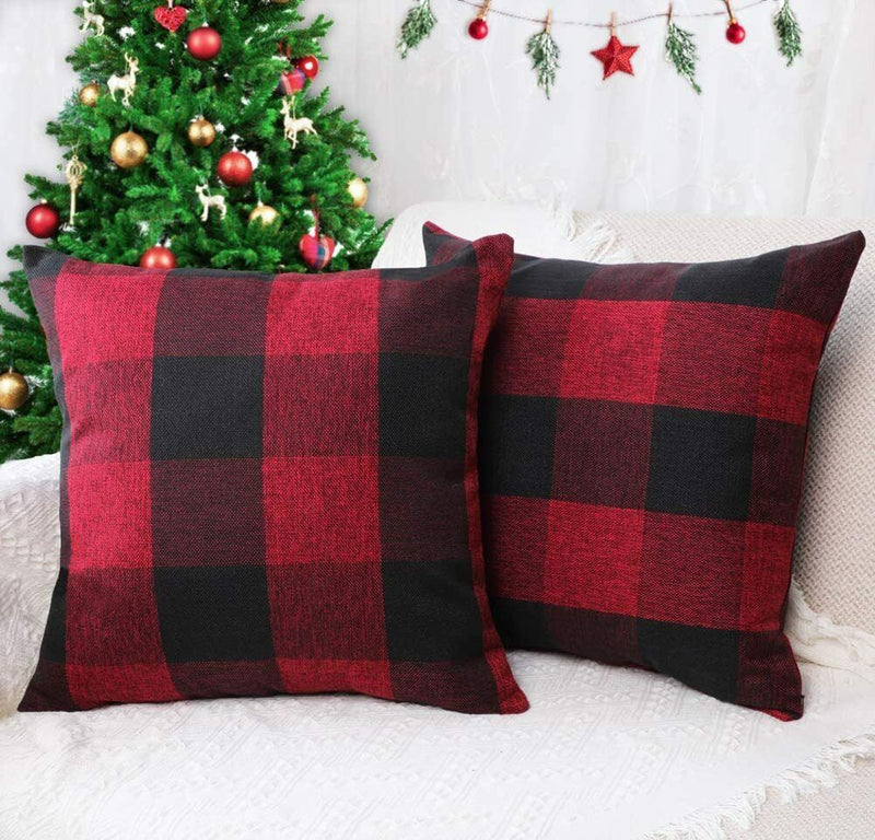 Set of 2 Cotton Linen Classic Red&Black Check Buffalo Plaids Throw Pillow Cases