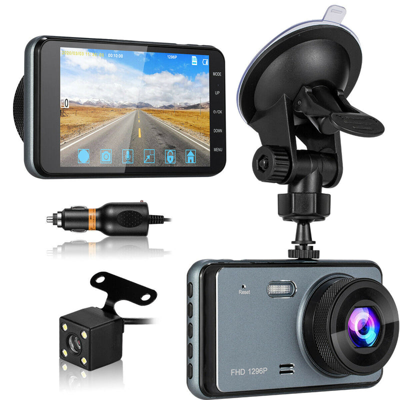 Wide Angle HDR with 4.0" LCD Display Night Vision Dash Cam Front and Rear 1296P