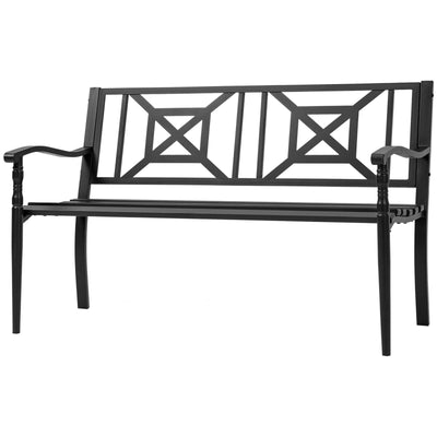 Steel Garden Bench Outdoor Patio Bench for Lawn Deck Yard Porch Entryway Black