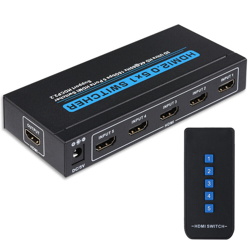 4K 60Hz 5 Port 5 x 1 HDMI 2.0 Switcher Support 18Gbps 4K x 2K 3D HDCP 2.2 HDR CA