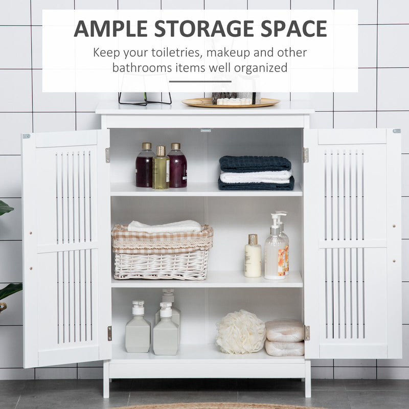 Bathroom Floor Cabinet, Freestanding Linen Cabinet, Storage Cupboard, White