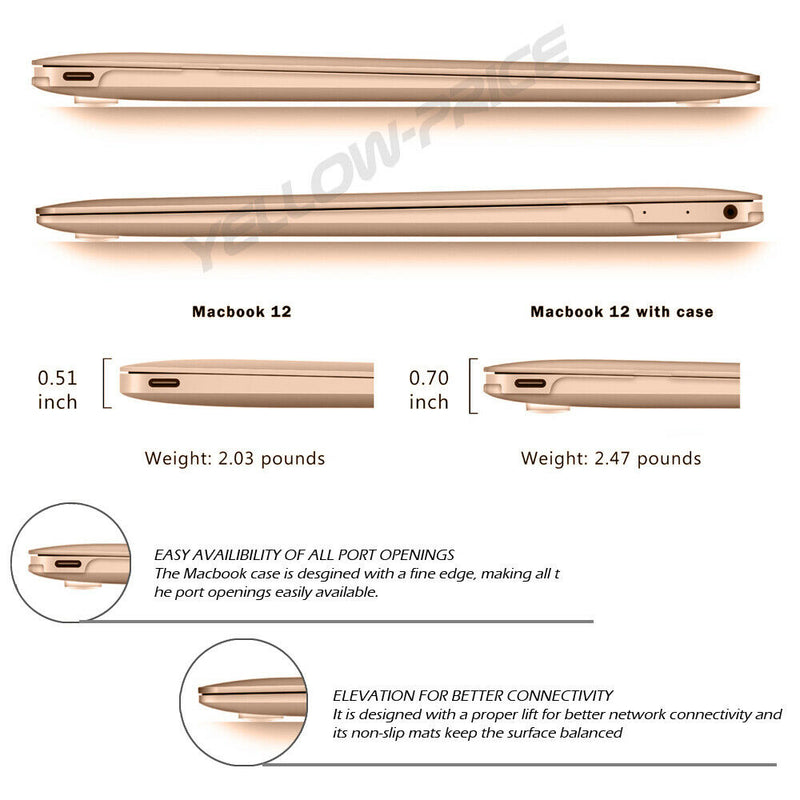 2015 MacBook Retina 12" A1534 Gold Hard Shell+ Keyboard Cover+ Screen Protector