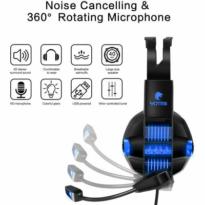 Gaming Headset with Rotatable, Noise Reduction Mic (Over-Ear And LED Lighting)