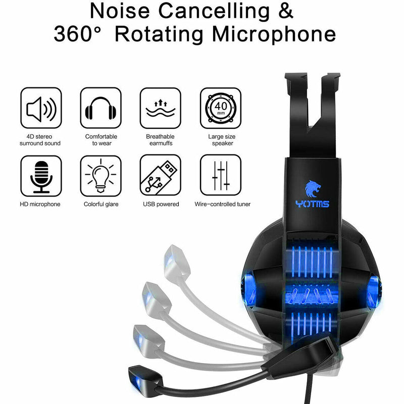 Gaming Headset with Rotatable, Noise Reduction Mic (Over-Ear And LED Lighting)