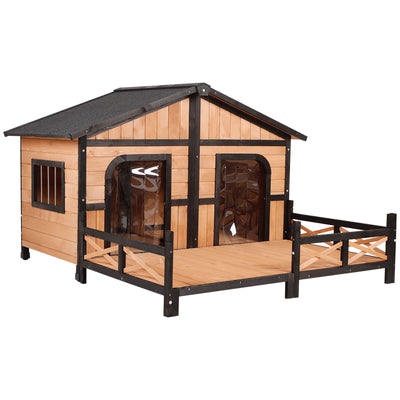 Wooden Elevated Backyard All Weather Rustic Log Cabin Pet Dog House Kit 842525131193