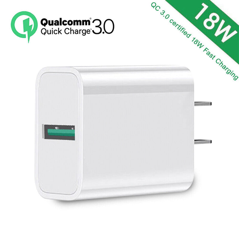 18W QC 3.0 USB Wall Charger Fast Charging For Galaxy S20 Note 10, iPhone 11 XS 8