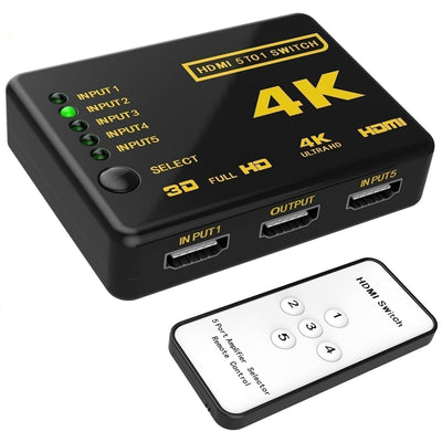 4k HDMI Switch Splitter 5 Port Selector Switcher Hub IR Remote HDTV 5 in 1 out