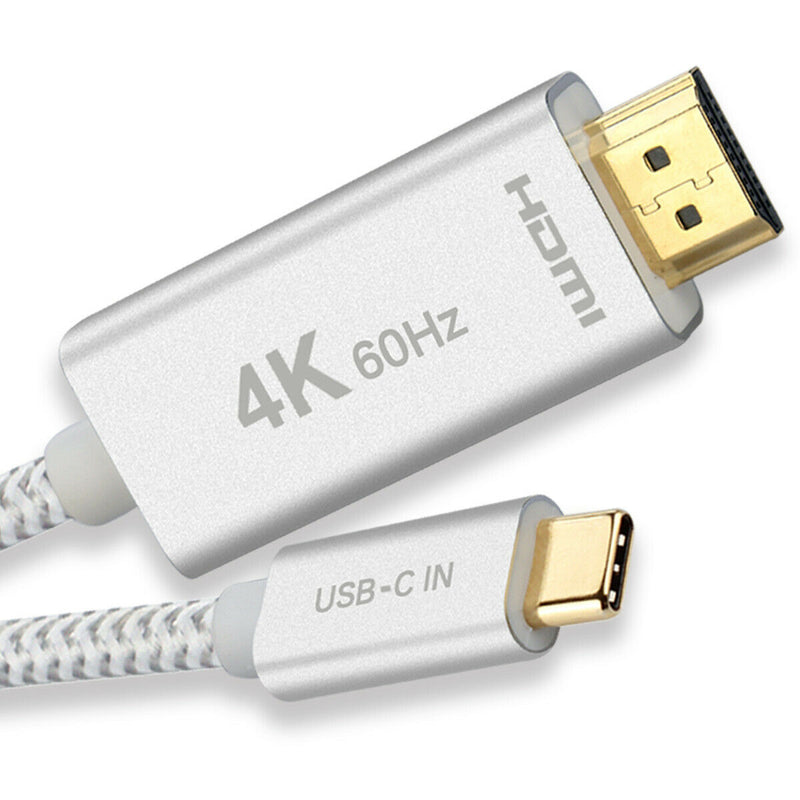 6ft Braided 4K@60Hz USB C to HDMI Cable Adapter(Thunderbolt 3 Compatible) Silver