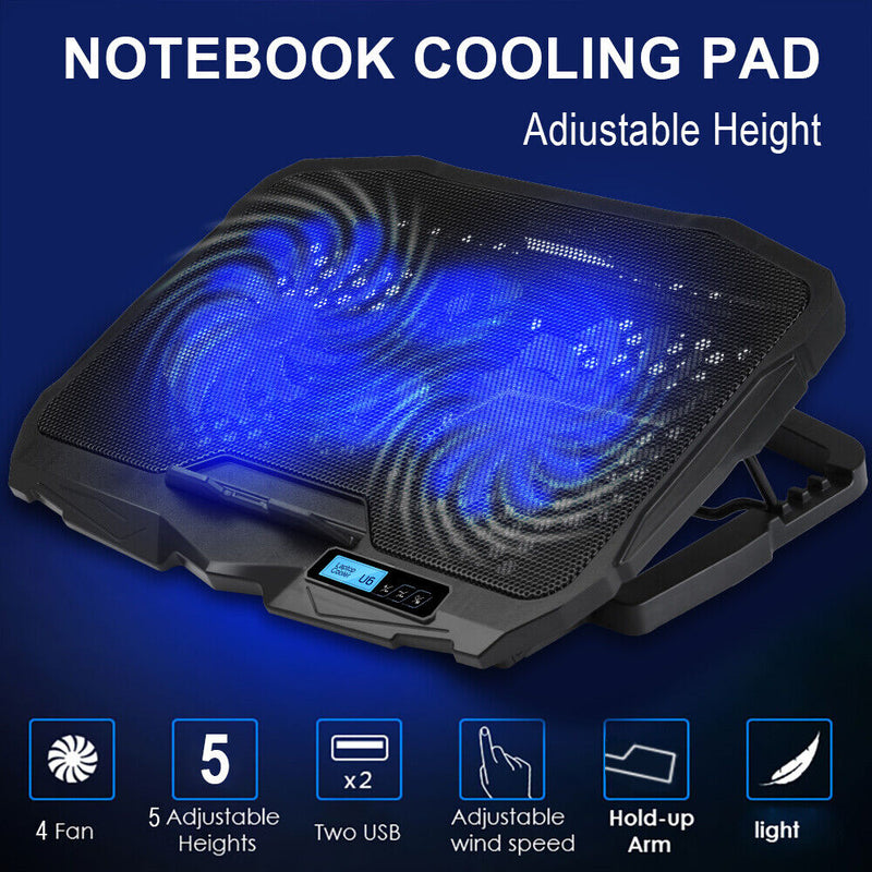 Ultra Quiet Laptop Cooling Pad-4 Speed Adjustable Fans & LCD Temperature Display