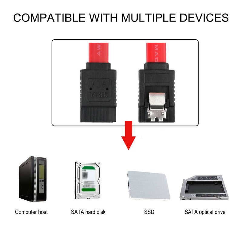 3-12PACK SATA Cable III 6Gbps Straight HDD SDD Data Cable with Locking Latch,Red