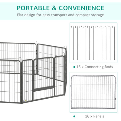 16 Panels Pet Playpen, 23.5" Heavy-Duty Dog Fence DIY Design w/ Doors, Latch