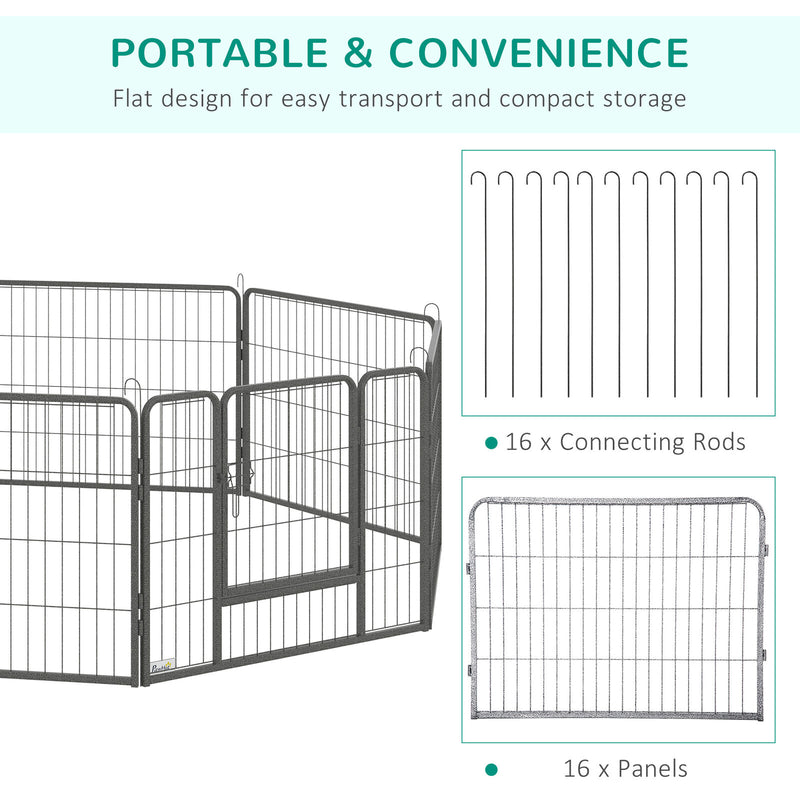 16 Panels Pet Playpen, 23.5" Heavy-Duty Dog Fence DIY Design w/ Doors, Latch