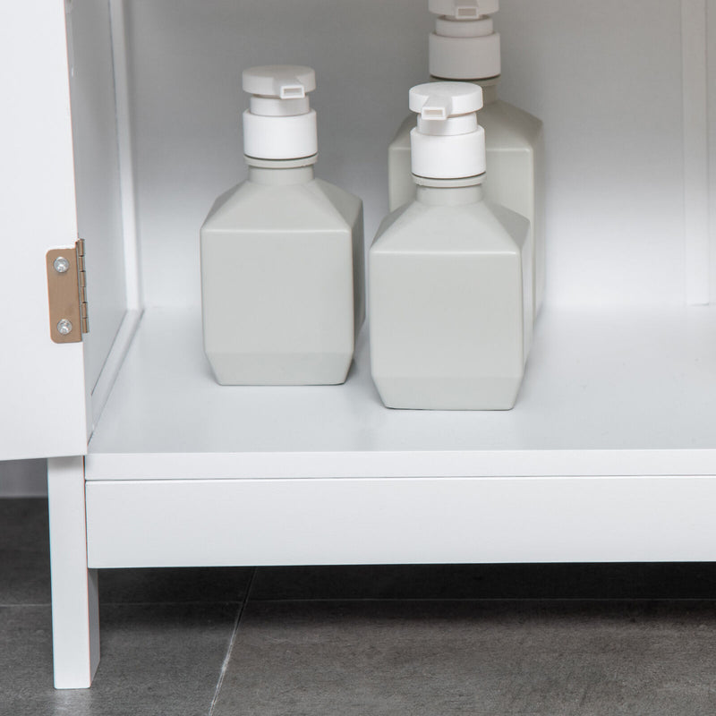 Bathroom Floor Cabinet, Freestanding Linen Cabinet, Storage Cupboard, White
