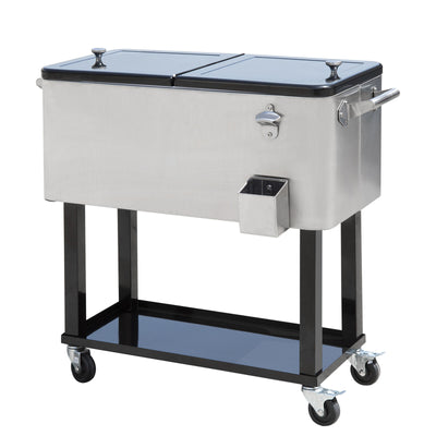 80qt Patio Portable Rolling Cooler Cart Stainless Steel Outdoor Ice Beer Chest