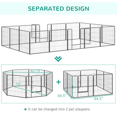 16 Panels Pet Playpen, 31.5" Heavy-Duty Dog Fence DIY Design w/ Doors, Latch