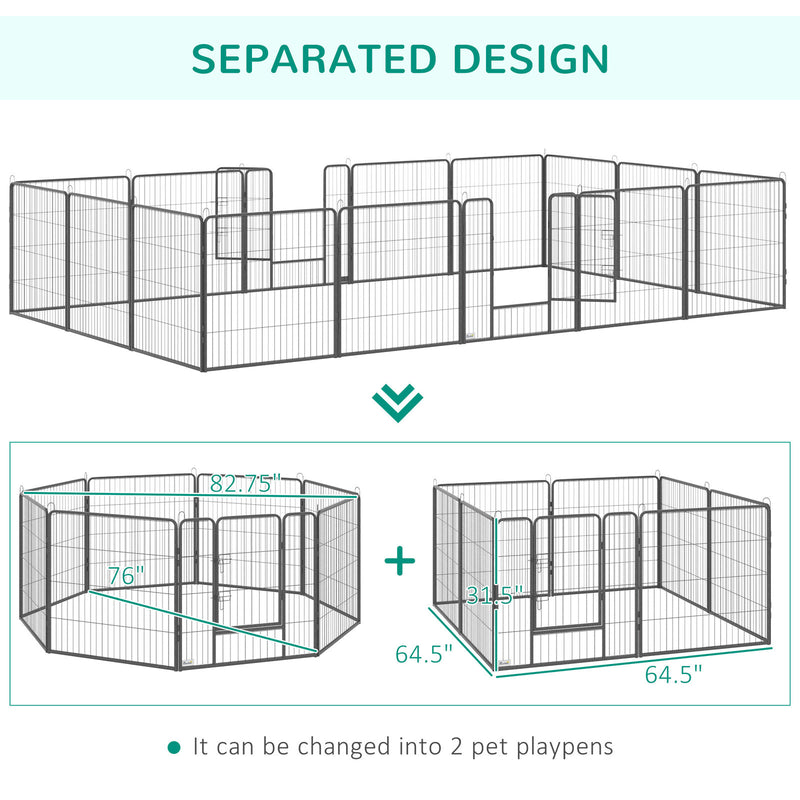 16 Panels Pet Playpen, 31.5" Heavy-Duty Dog Fence DIY Design w/ Doors, Latch