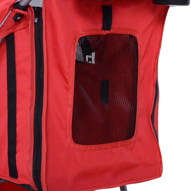 Cat Dog Carrier Cart Foldable Cup Holder with 4 Wheels Storage Basket, Red