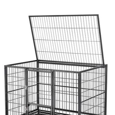 43" Large Metal Dog Crate Folding Kennel Heavy Duty Cage w/ Wheels & Tray Black
