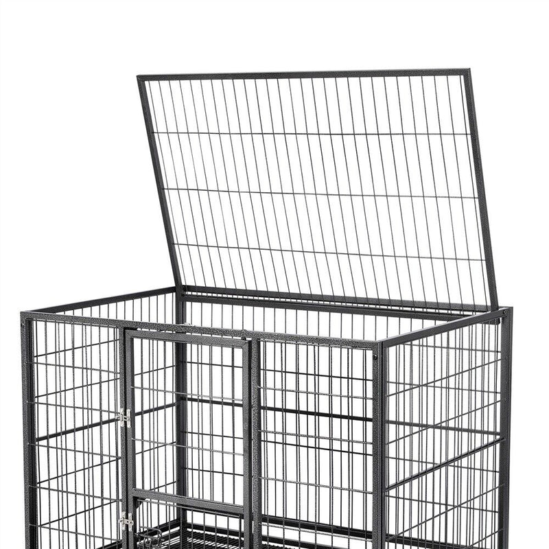 43" Large Metal Dog Crate Folding Kennel Heavy Duty Cage w/ Wheels & Tray Black