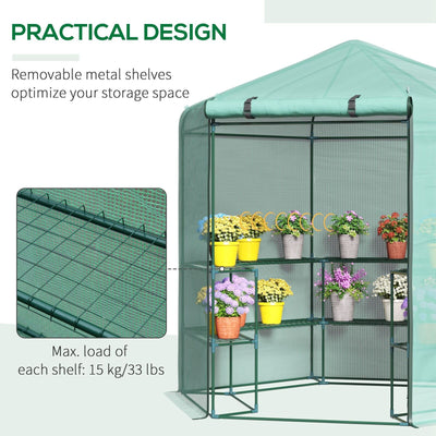 7.4' Portable Hexagonal Walk In Greenhouse 3-Tier Shelves Gardening Flower Plant