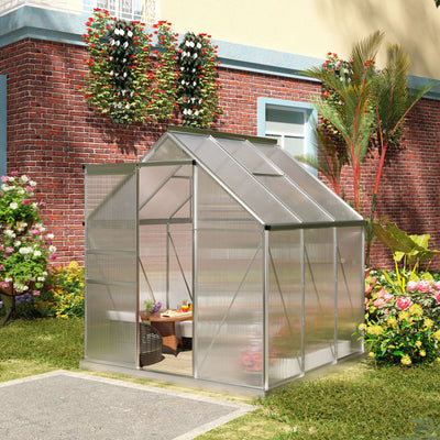 6&apos; x 6&apos; Polycarbonate Walk-in Garden Greenhouse Kit w/ Sliding Door, Clear