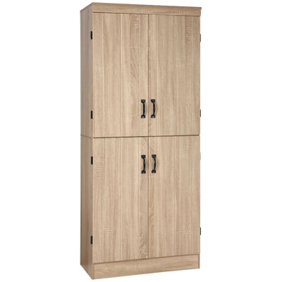 70" 4-Door Kitchen Pantry Freestanding Storage Cabinet w/6-tier Shelves, Natural