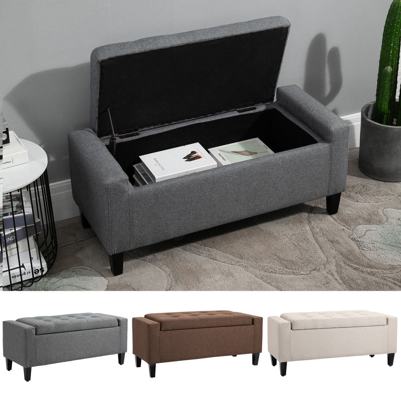 Deluxe Linen Storage Ottoman Bench Footrest Stool Large Storage Space