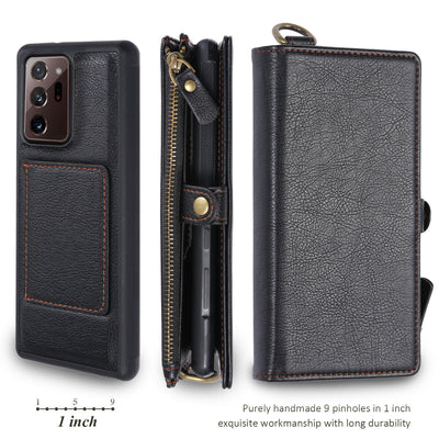 Multi-functional Leather Wallet Case Cover + Glass Film for Galaxy Note20 / 20U