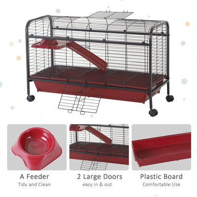 42” Rolling Pet Cage Set for Small Animals with Ramp &amp; Water Feeder 842525138161