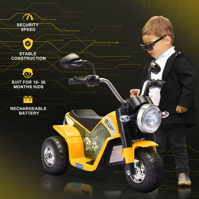 Kids 6V Electric Motorcycle Ride-On Toy Battery 18 - 36 Months Yellow