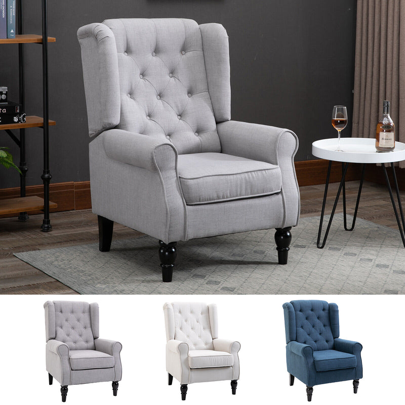 Fabric Tufted Club Accent Chair with Wooden Legs