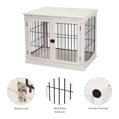 26&apos;&apos; Wooden Dog Cage Pet Crate Tabletop Metal Wire Small Animal, White