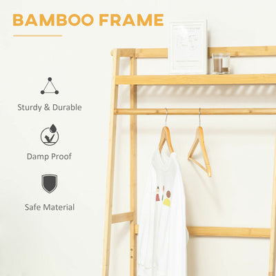 Bamboo Garment Rack Wooden Clothing Rack w/ 3 Tier Shelves Hooks Hanging Rail